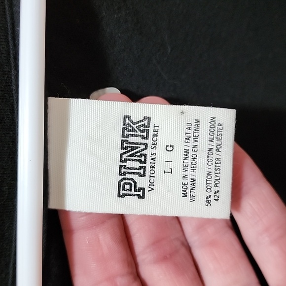 VS PINK- Rainbow Lined Silver Bling Logo Black T-Shirt Size Large - Picture 5 of 6